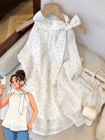 GlowEve CURVE Plus Size Women Polka Dot Print Chiffon Halter Neck Camisole