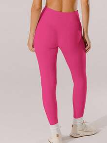 Aralina Quần legging nữ cạp cao, màu trơn, kiểu dáng thể thao thường ngày. - Hồng nhiệt đới - Xem 2