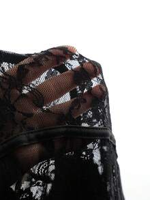 SaltGleam SaltGleam 女士时尚无肩带蕾丝性感透视派对鸡尾酒礼服，荷叶边下摆，收腰设计，缎面面料，迷你裙，适合春夏穿着 - 黑色 - 查看 6