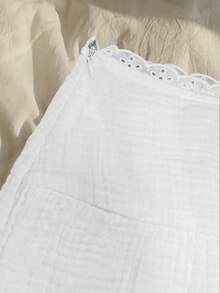 INAWLY Women's Lace Trim Tie Waist Textured Casual Mini Skirt - White - View 3