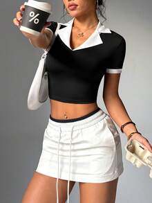 Gameset SHEIN Sport Color Block Short Sleeve Fitted Cropped Sports Polo Shirt - Multicolor - View 3