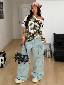 Coolane 夏季女式街头休闲外出运动节复古数字印花超大棒球衫T恤，足球T恤 - 粉色 - 查看 6