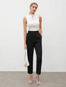 BizChic Quần tây nữ màu trơn tối giản, kiểu dáng thanh lịch, thích hợp mặc hàng ngày, trang phục công sở thường ngày, phong cách cổ điển dành cho phái nữ mùa thu/đông. - màu đen - Xem 7