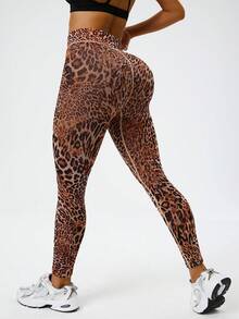 Dewbera Women's Leopard Print Seamless High Stretch Sports Leggings, Yoga Dance Fitness Pants - Brown - View 2