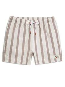Manfinity VDAYZ Men's Striped Print Drawstring Waist Beach Shorts - Khaki - View 6