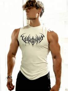 GymBeat Men's Gothic Print Casual Fitness Workout Tank Top - Apricot - View 3