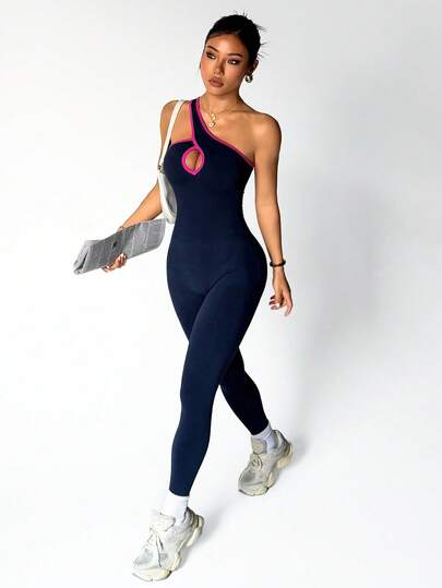 Dewbera 1 pieza Mono sin costuras azul marino, sin mangas de un solo hombro, ajuste suave y cómodo, adecuado para entrenamiento, correr, casual, mono de yoga sin costuras para mujer, mono de gimnasio sin costuras, mono de yoga sin costuras, mono de compresión, mono de entrenamiento para mujer, mono de entrenamiento sin costuras sexy, mono unitalla