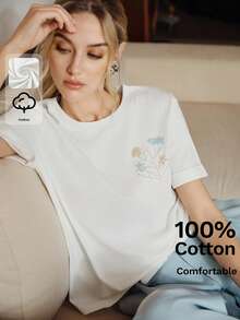 Anewsta New Summer Vacation Casual Versatile Ocean Shell, Starfish, Fish & Pearl Embroidery Beaded Women T-Shirt - Beige - View 10