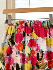 Rusticease 女士度假休闲纯色上衣+印花半裙套装（2件套），女士夏季服装，夏季半裙套装，半裙上衣套装，女士半裙上衣套装，印花半裙套装 - 彩色 - 查看 4