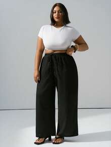 Hourglow Plus Size Casual Striped Drawstring Loose Pants Vacation Pants Woman Women Bottoms Summer Pants, For Hourglass Body Shape - Multicolor - View 7