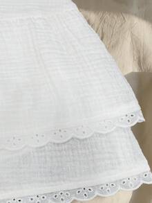 INAWLY Women's Lace Trim Tie Waist Textured Casual Mini Skirt - White - View 4