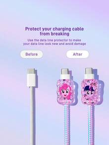 My Little Pony X SHEIN 3 件装数据线保护套，适用于 充电器，樱桃印花图案，充电器保护套（不含数据线） - 粉色 - 查看 4