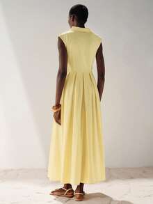 Aveloria Modichic New Waist-Cinching Niche Design Collared Sleeveless Slimming Long Yellow Midi Dress - Light Yellow - View 2