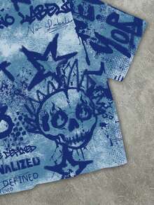 Manfinity Roghcode Men's Loose Fit Graphic Print Cropped T-Shirt - Blue - View 3