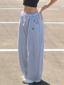 Sydney Algeri 女士秋冬街头服饰 返校风 学院风 休闲 保暖舒适 法式灰色 弹性腰带 弧形下摆 裤子 - 淺灰色 - 查看 5