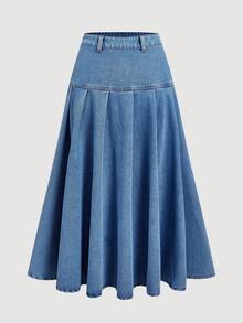 SHEIN MOD Conjunto de chaleco de mujer de metal de una hilera y falda de mezclilla - Lavado ligero - Ver 5