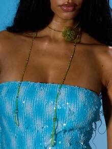 MUSERA 绿色双层花朵项链 - 綠色 - 查看 2