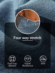 SHEIN Tall Quần jeans ống loe bó cạp vừa, lót nhiệt có túi dành cho nữ - Màu xanh lam - Xem 7