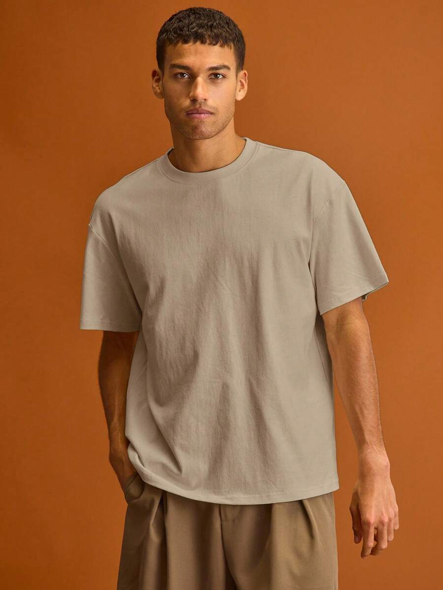 Musero Men Oversized Graphic Crewneck Short Sleeve T-Shirt Spring&Summer - Apricot - View 1