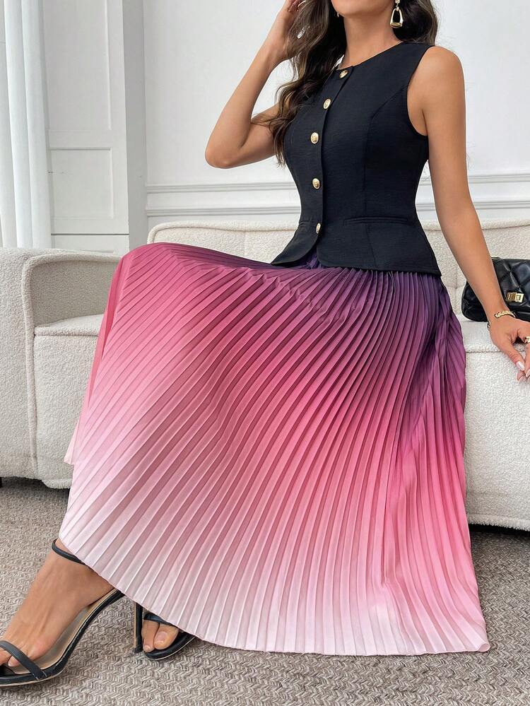 Women's Ombre Pleated Elegant Skirt,Summer Outfit For Women,Festival Outfits For Women,Elegant Skirt For Women,Work Outfits For Women