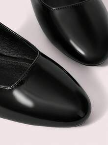 CUCCOO DOLLMOD Women's Shoes Round Toe Black Patent Leather Rear Strap Slingback Thick Heel Simple Basic Low Heel Fashion Cute Wear High Heel Shoes - Black - View 4