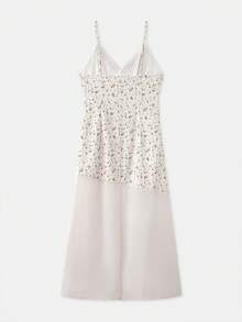 lacRébo Vestido maxi de dos telas con busto estampado y bajo asimétrico de gasa, estilo francés primavera-verano, estilo parisino, vestido de noche de verano, vestido lindo para vacaciones - Albaricoque - Ver 8