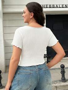 GalTyme White V-Neck Solid Color Short Sleeve Fitted T-Shirt, Plus Size - White - View 2