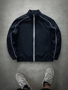PAVTROS Chaqueta con cremallera de moda urbana para hombres - Azul Marino - Ver 3