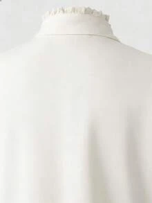 Franclia White Casual Cap Sleeve Blouse Ruffle Notched Neckline Regular Length Semi-Sheer Top For Women - White - View 4