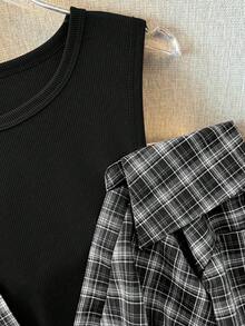 SHEIN Franclia 女士优雅复古百搭长袖衬衫 - 黑色 - 查看 4