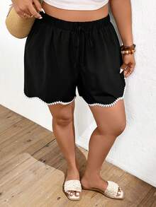 Lounesse Quần short kaki dáng rộng dành cho nữ, đa năng cho mùa xuân/hè. - màu đen - Xem 6