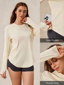 OutZeal 防晒 UPF50+ 凉爽防晒弧形下摆长袖T恤 女款带口袋 - 黃色 - 查看 4