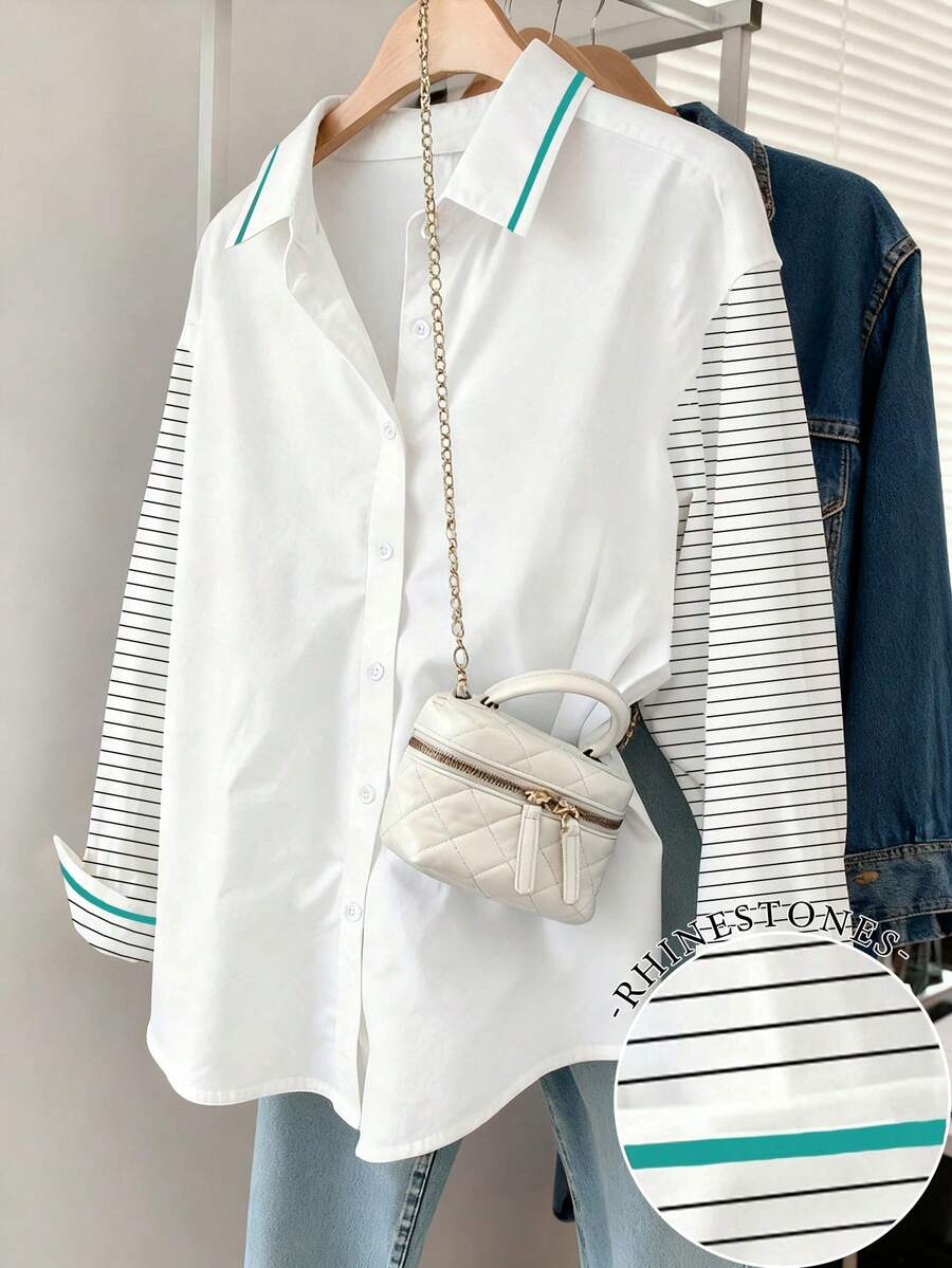 Resyla Women's Casual Commuter Striped Patchwork Shirt - Multicolor - View 1