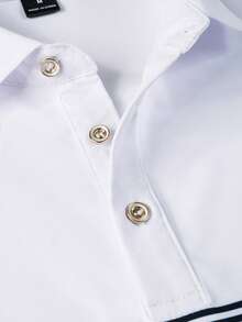 Manfinity Mode Men's Contrast Color Polo Shirt, Suitable For Outings And Office Wear Golf Shirt For Men Polo Shirt For Men Casual Polo Shirt Mens Collared Shirt Striped Polo Shirt  Old Money,Daily Leisure, Weekend Trips, Outdoor Activities, Travel Expeditions, Relaxed Work Environments Or Semi-Formal Occasions, Boyfriend/Husband Gift, Anniversary /Birthday Gift Party Summer Vacation Holiday,Wedding,Spring To Summer,Easter,Y2k,Vintage,Hawaiian - Blue and White - View 7