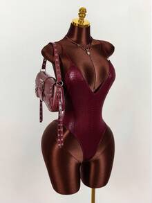 Amplova Bộ đồ liền thân xuyên thấu gợi cảm, đính đá lấp lánh, hở lưng, thích hợp cho tiệc tùng. - Màu Đỏ Sâu - Xem 1