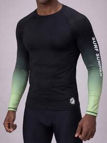 Manfinity KASUA Men's Letter Print Ombre Raglan Long Sleeve Surf T-Shirt - Multicolor - View 2