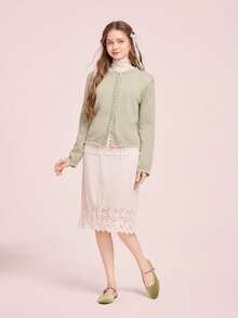 CUCCOO DOLLMOD 女款草綠色瑪莉珍平底鞋，扣環設計，日常通勤時尚百搭，天鵝絨優雅氣質款 - 草綠 - 查看 6