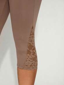 SHEIN SXY Quần legging ren tối giản màu trơn dành cho nữ, thích hợp mặc hàng ngày. - màu nâu - Xem 7