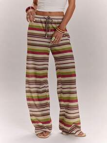 SHEIN BAE Women's Vacation Casual Striped Pants - Yellow - View 5