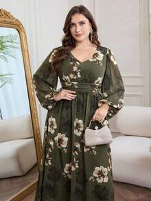Modelyn Romantic Chiffon Floral Print Long Sleeve A-Line Maxi Dress, Plus Size, Spring/Summer - Multicolor - View 5