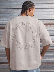 AXEPEAK 男士休闲字母刺绣T恤，夏季款 - 灰色 - 查看 4