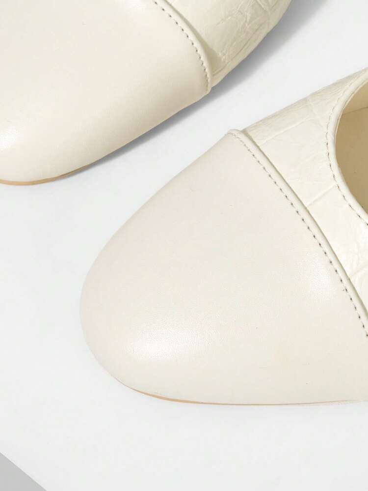 WOMEN SHOES NEW EUROPEAN AND AMERICAN STYLE SIDE AIR SPLICING ROUND TOE MEDIUM THICK HEEL SHOES, BEIGE VERSATILE COMFORTABLE CASUAL ELEGANT FASHION SLIP-ON CLASSIC HIGH HEELS