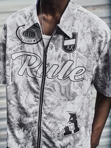 Modcrash 男士蓝色油画向日葵、字母和飞马印花拉链衬衫 - 彩色 - 查看 6