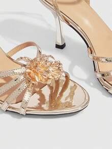 CUCCOO SZL Chaussures femme Sandales  enrobé doré à bout rond, talon aiguille, pour cocktail et soirée d'été - Doré - Voir 5