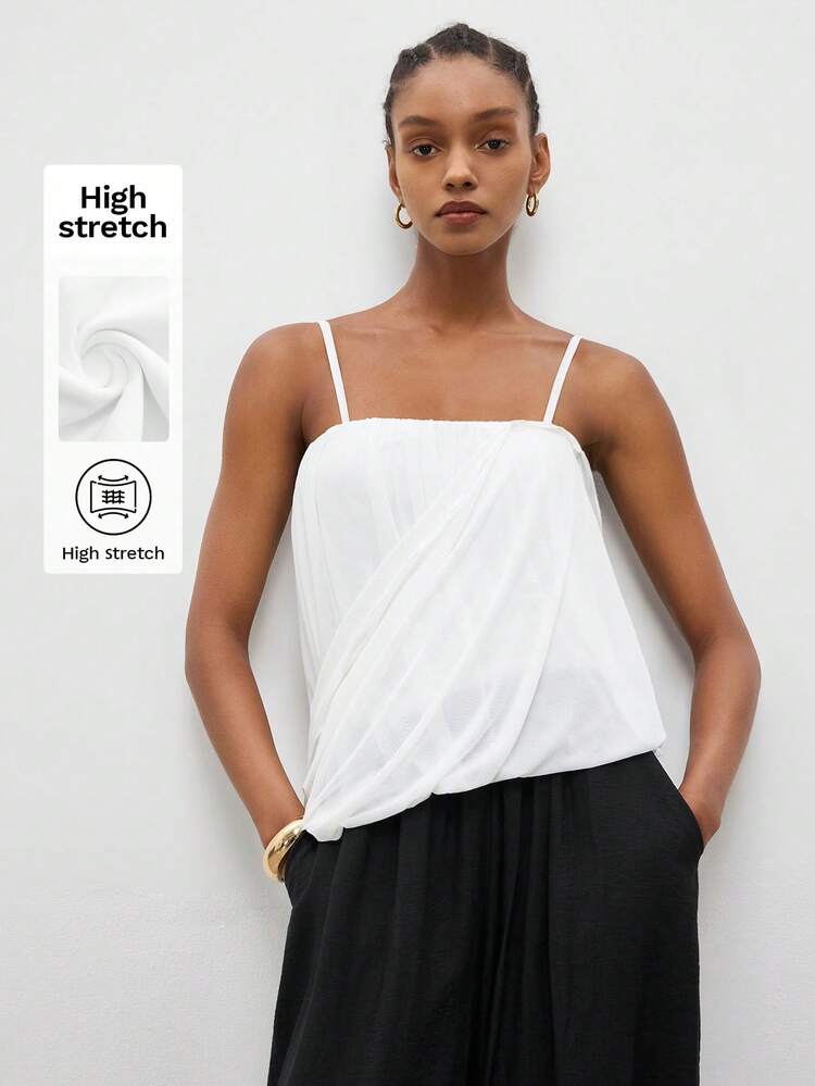 SHEIN Maija Débardeur élégant d'été MAIJA en satin unicolore avec encolure bénitier