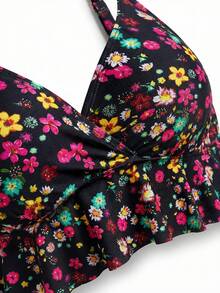 Sweetra CURVE Plus Size Women Two Pieces Ditsy Floral Ruched Swimming Suit Set, Beach/Pool Vacation Outfit For Summer - Multicolor - View 5