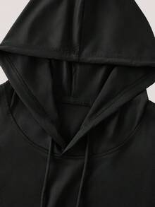Men Plain Casual Drawstring Hooded High Low Hem Sleeveless Tank Top, For Boyfriend Gift, Going Out - Black - View 3