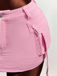 Slaydiva Women's Solid Color Casual Denim Shorts - Pink - View 4