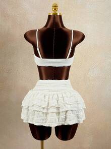 Zestiva Women's Textured Bandeau Bikini Set With Starfish Metal Decor, 3 PiecesSwimsuit For Beach Party And Holiday - Pink - View 2