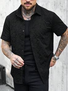 SLATEMANN Áo sơ mi nam tay ngắn màu trơn, chất liệu jacquard, kiểu dáng thường ngày, thích hợp cho mùa hè. - màu đen - Xem 4